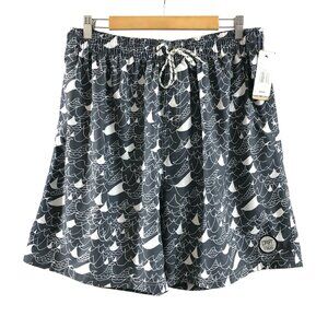 Drift Mens Swim Trunks Wave Print Elastic Waist Mesh Lined Drawstring Gray XL